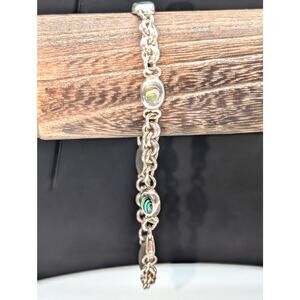 Vintage 925 Sterling Silver Abalone Shell Chain Bracelet